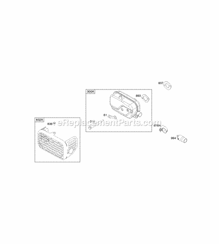 Exhaust System Diagram and Parts List for 114P02-2128-B1  Briggs and Stratton Engine